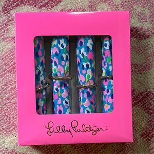 Lilly Pulitzer Set of 4 Cloth Napkins and Bamboo Gold Napkin Rings - NEW IN BOX